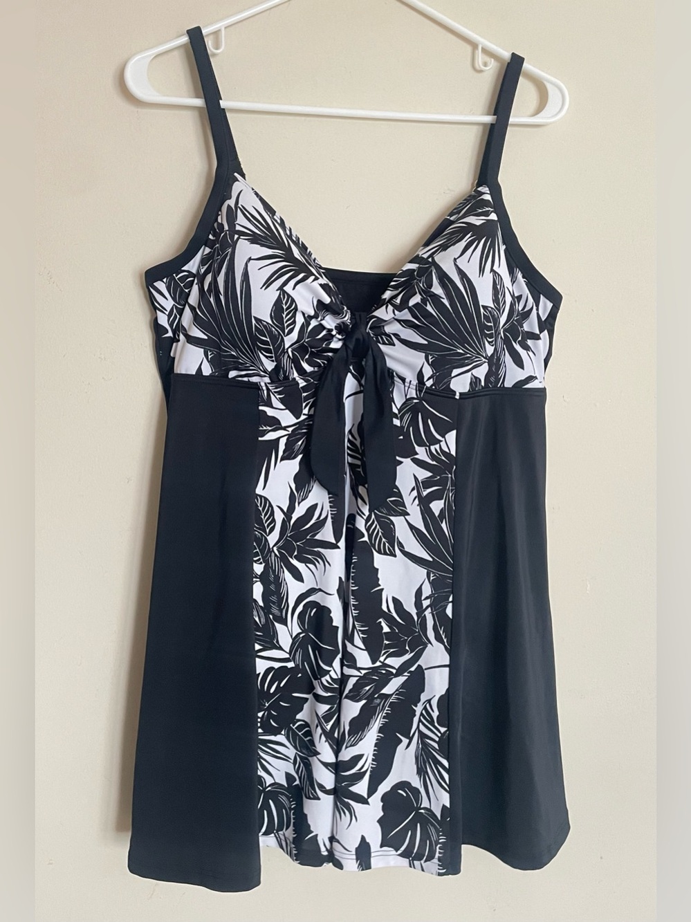 Fit 4 U Black and White Tropical One Piece Swim Dress